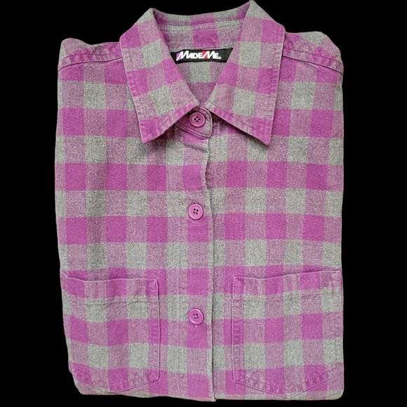 Retro Y2K MadeMe Buffalo Check Plaid Flannel Button Down Shirt Purple - Picture 9 of 14